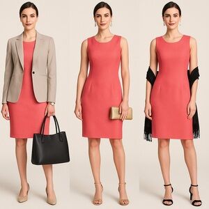 Talbots Pink Textured Sheath Dress 4 Silk Wool Blend‎ Lined